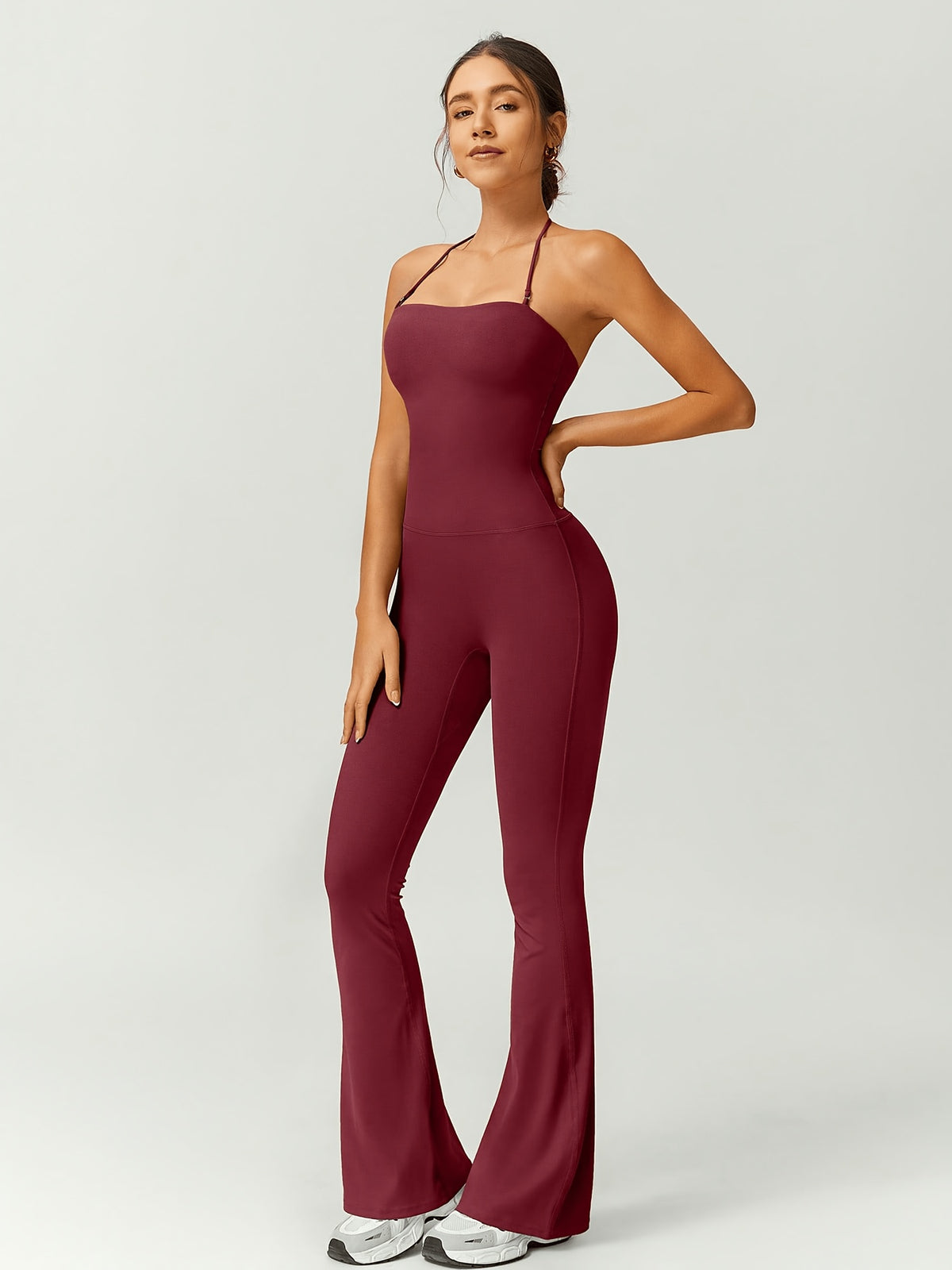 Strapless Flare Jumpsuit - Burgundy