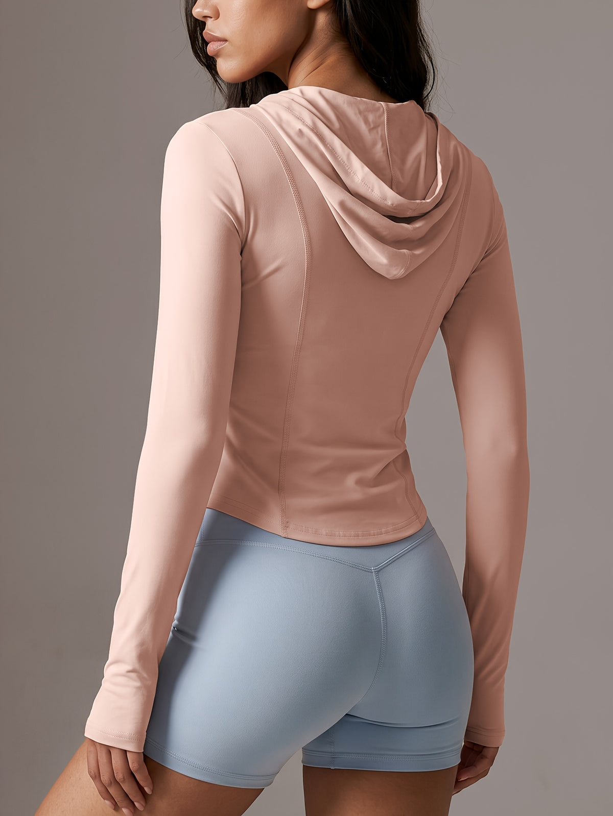 Curved Hem Hooded Pocket Jacket - Pink