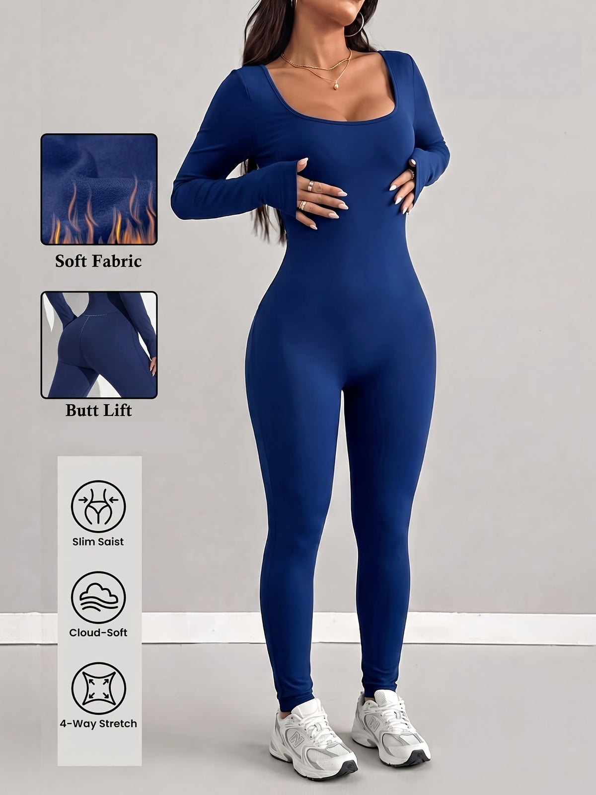 Brushed Fleece Long Sleeve Bodysuit - Blue