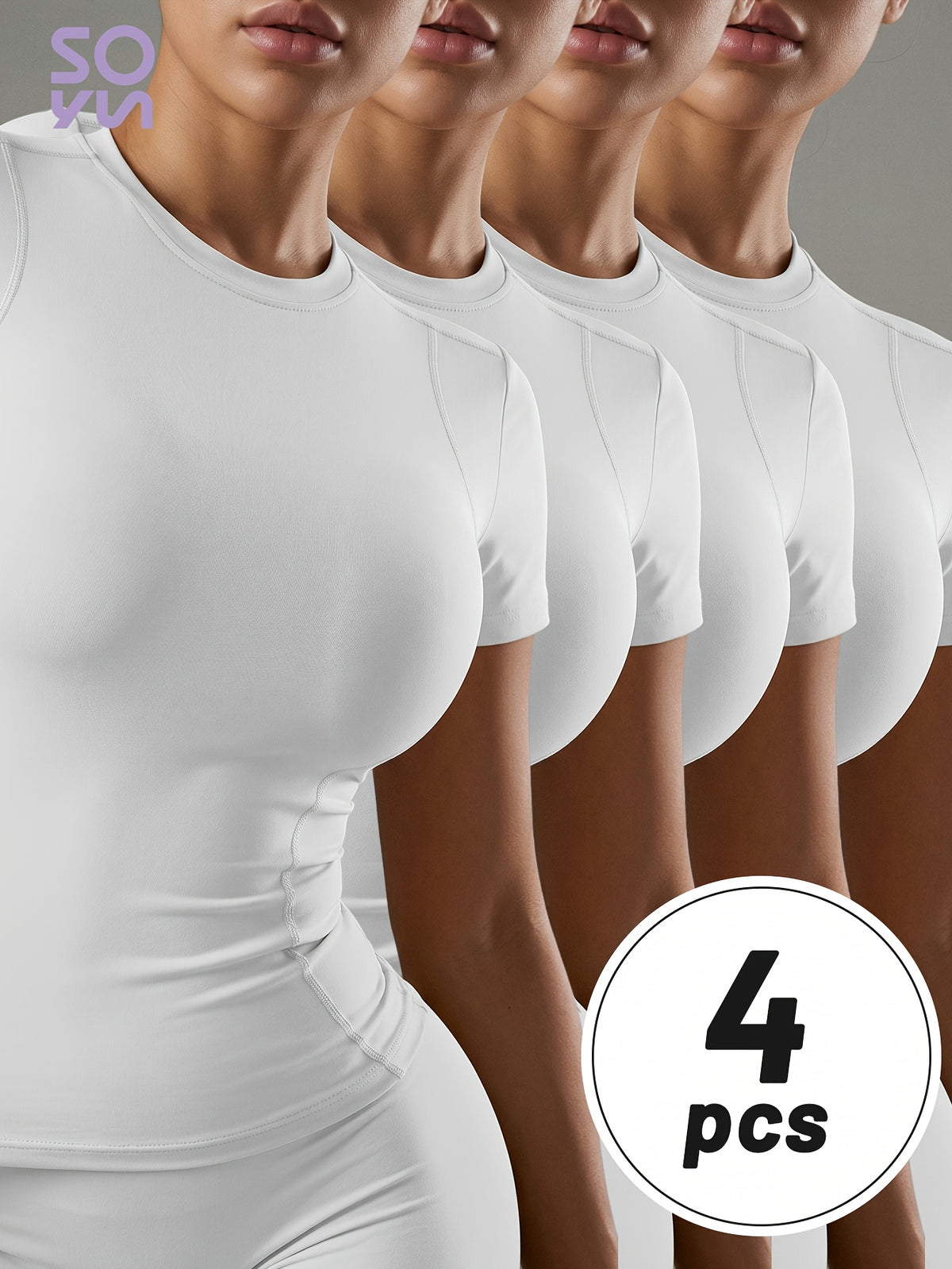 4 Pack Round Neck Slim Fit Tees - White