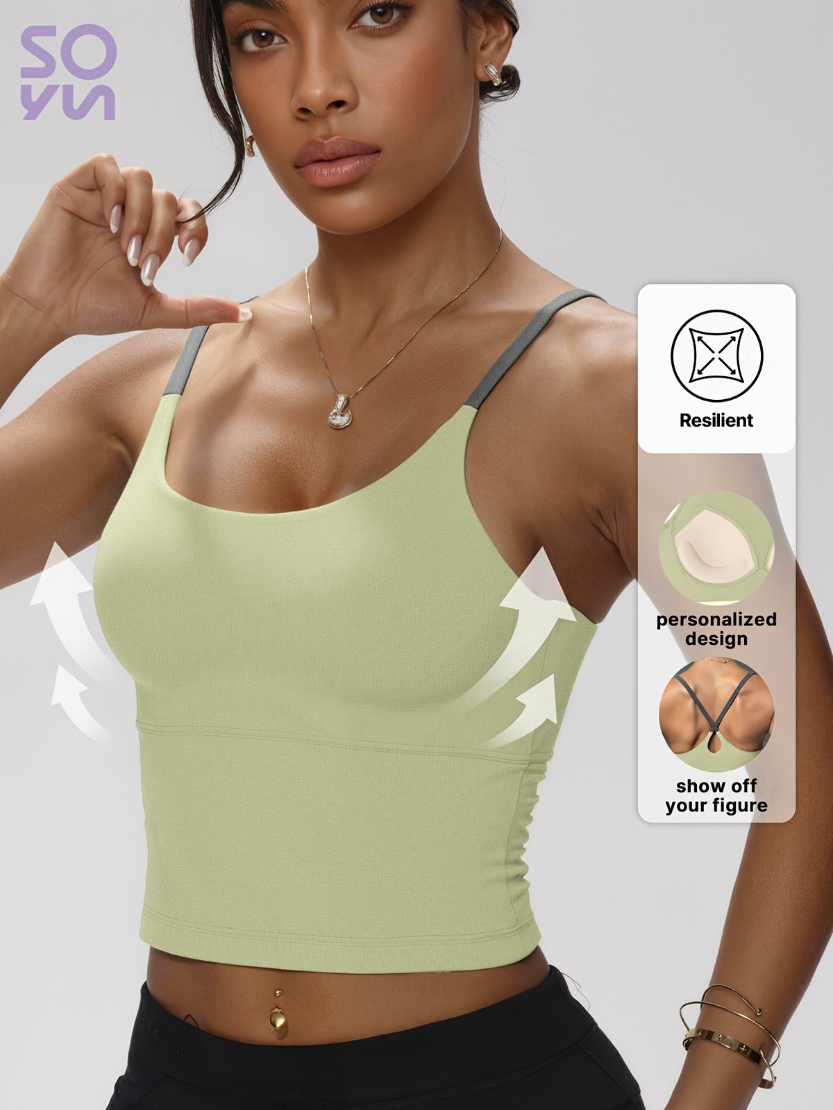 Color Block Padded Yoga Cami - Light Green