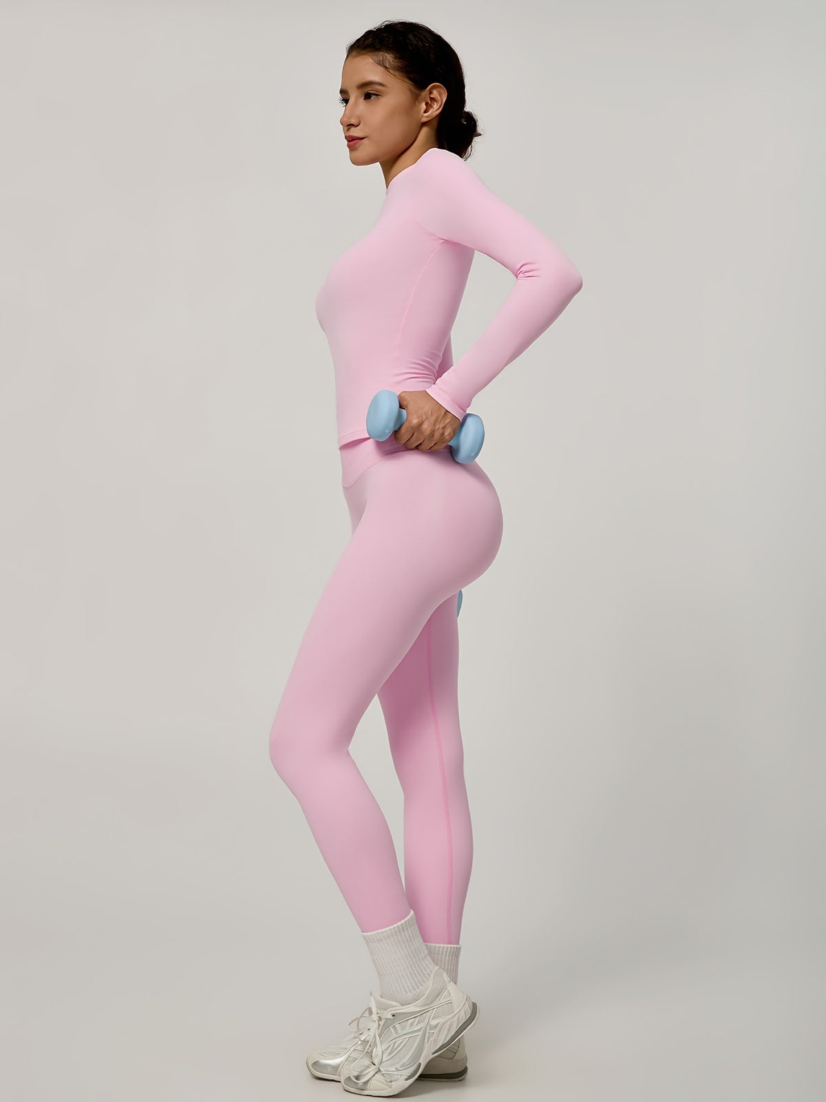 Long Sleeve Top & Seamless Leggings Set - Pink