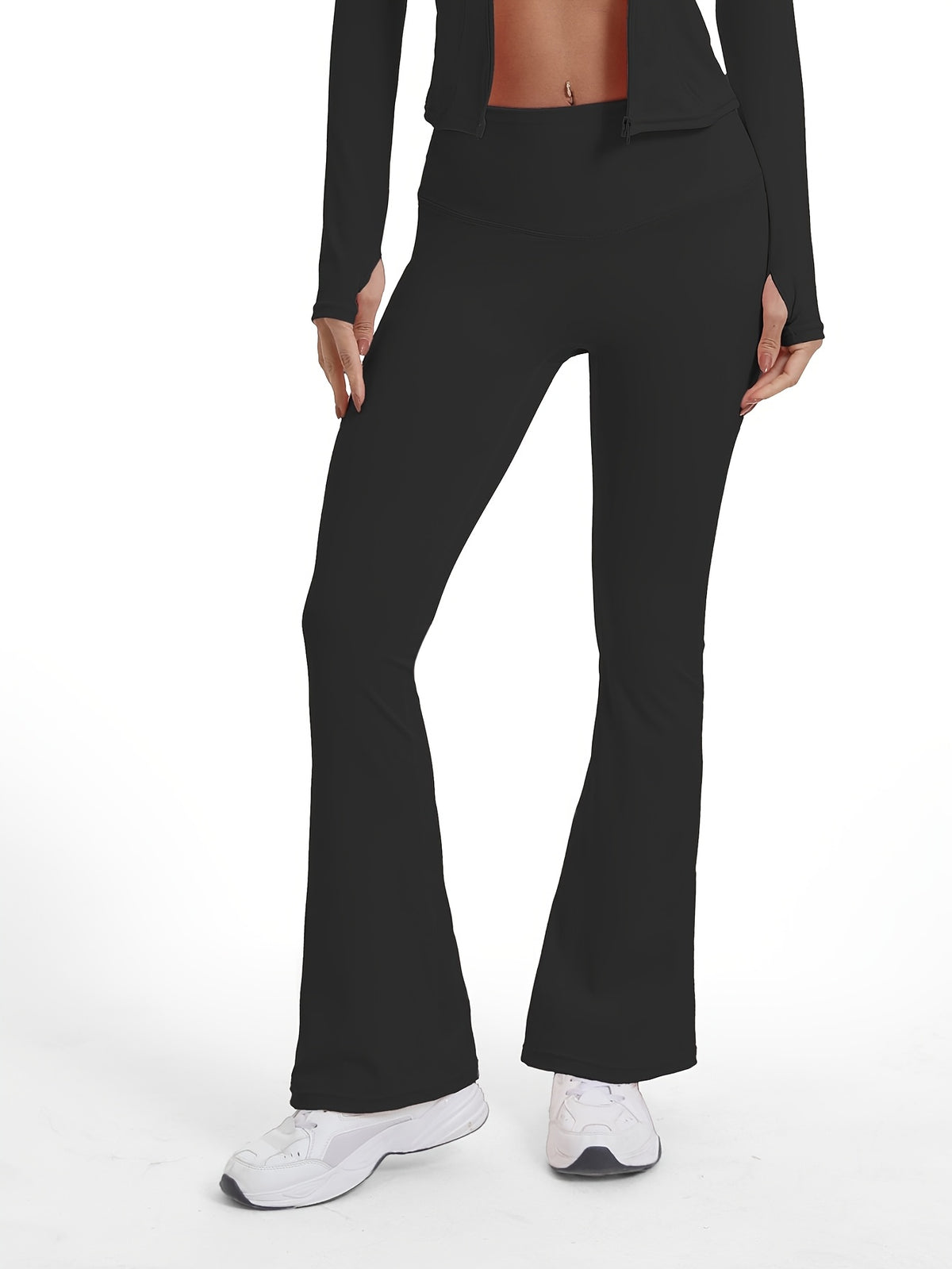 Shaping High Waist Flare Pants - Black