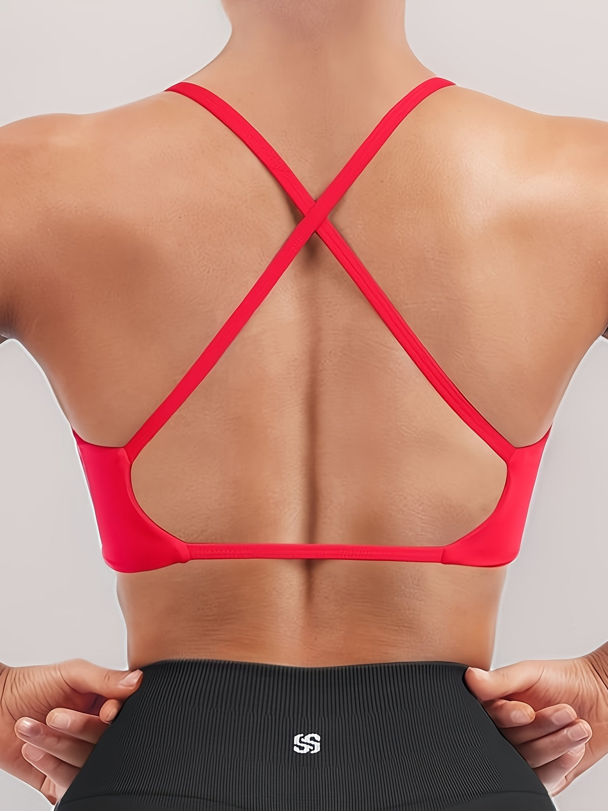 V-Neck Cross Strap Basic Sports Bra - Scarlet Red