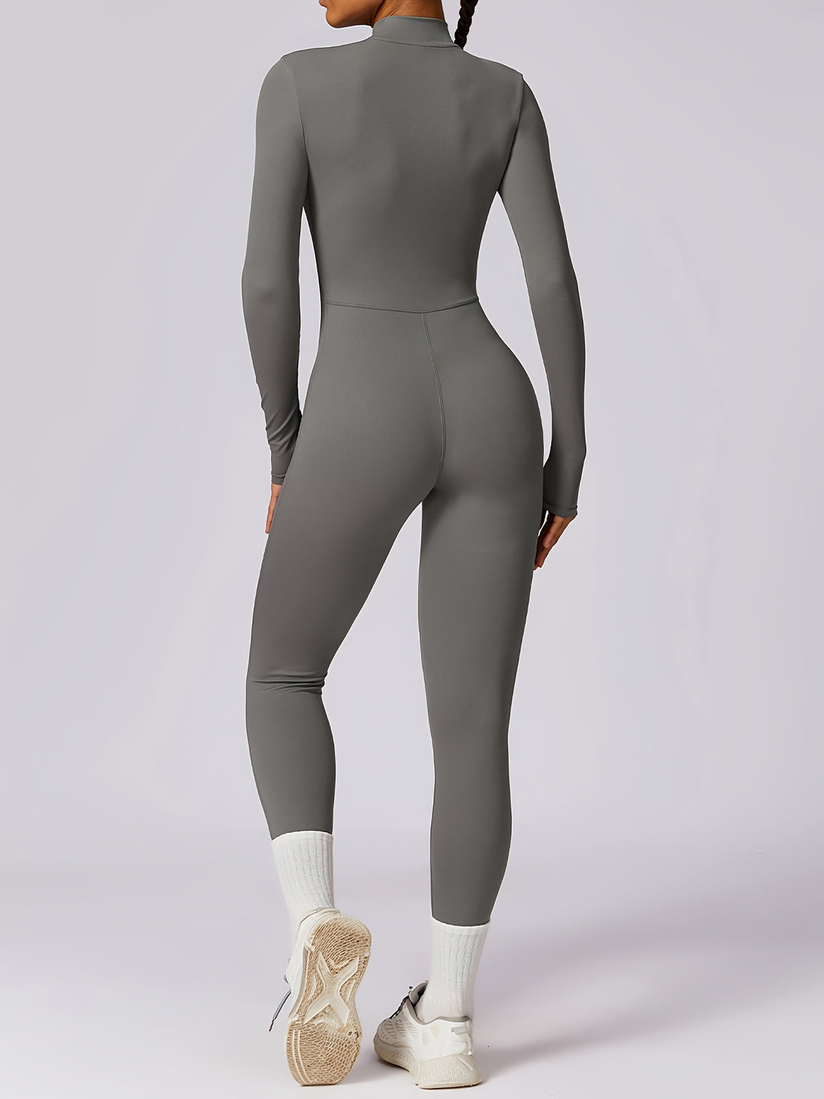 Full Zip Long Sleeve Jumpsuit - Grey