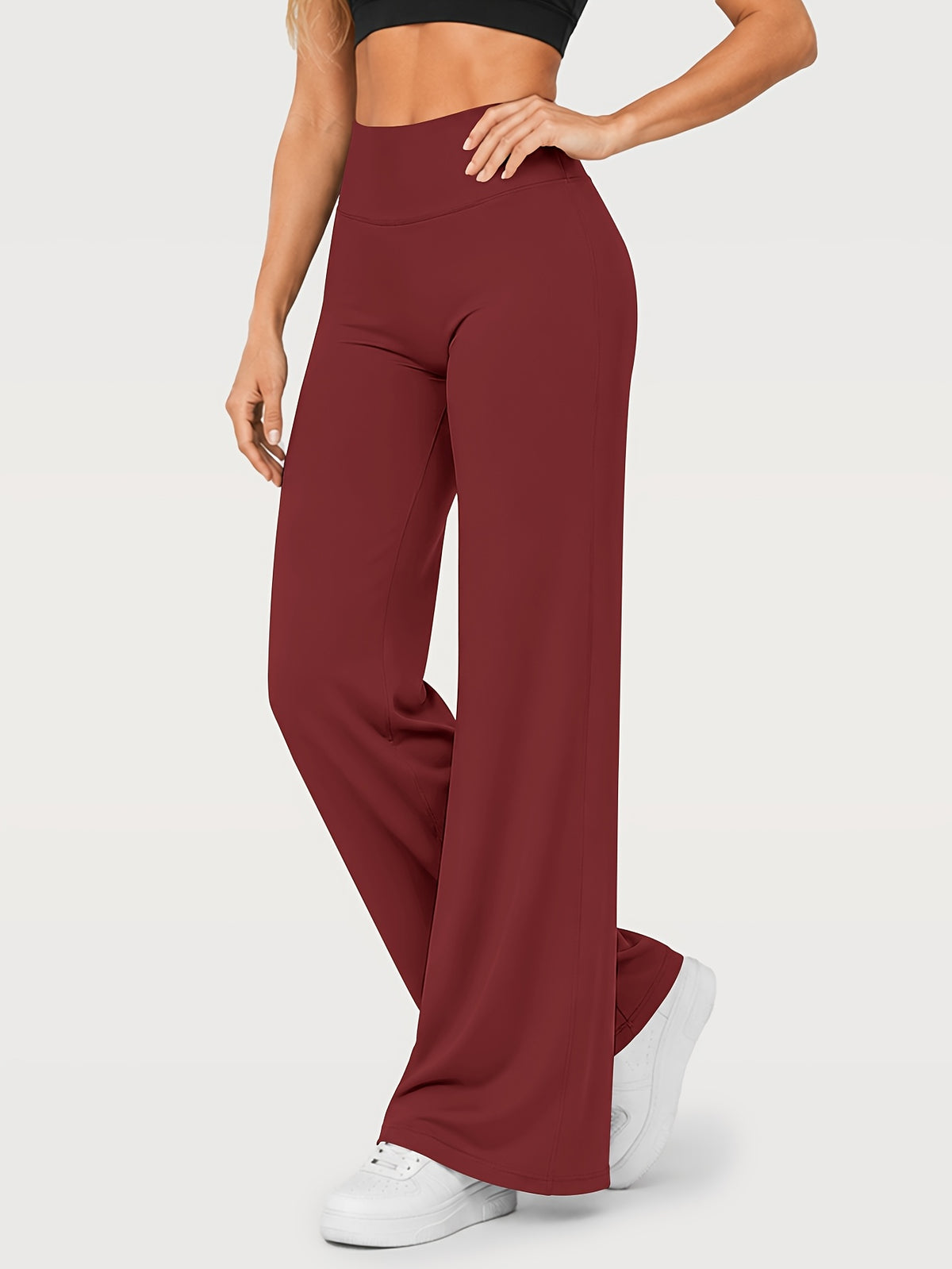 Stretch Straight Leg Yoga Pants - Burgundy