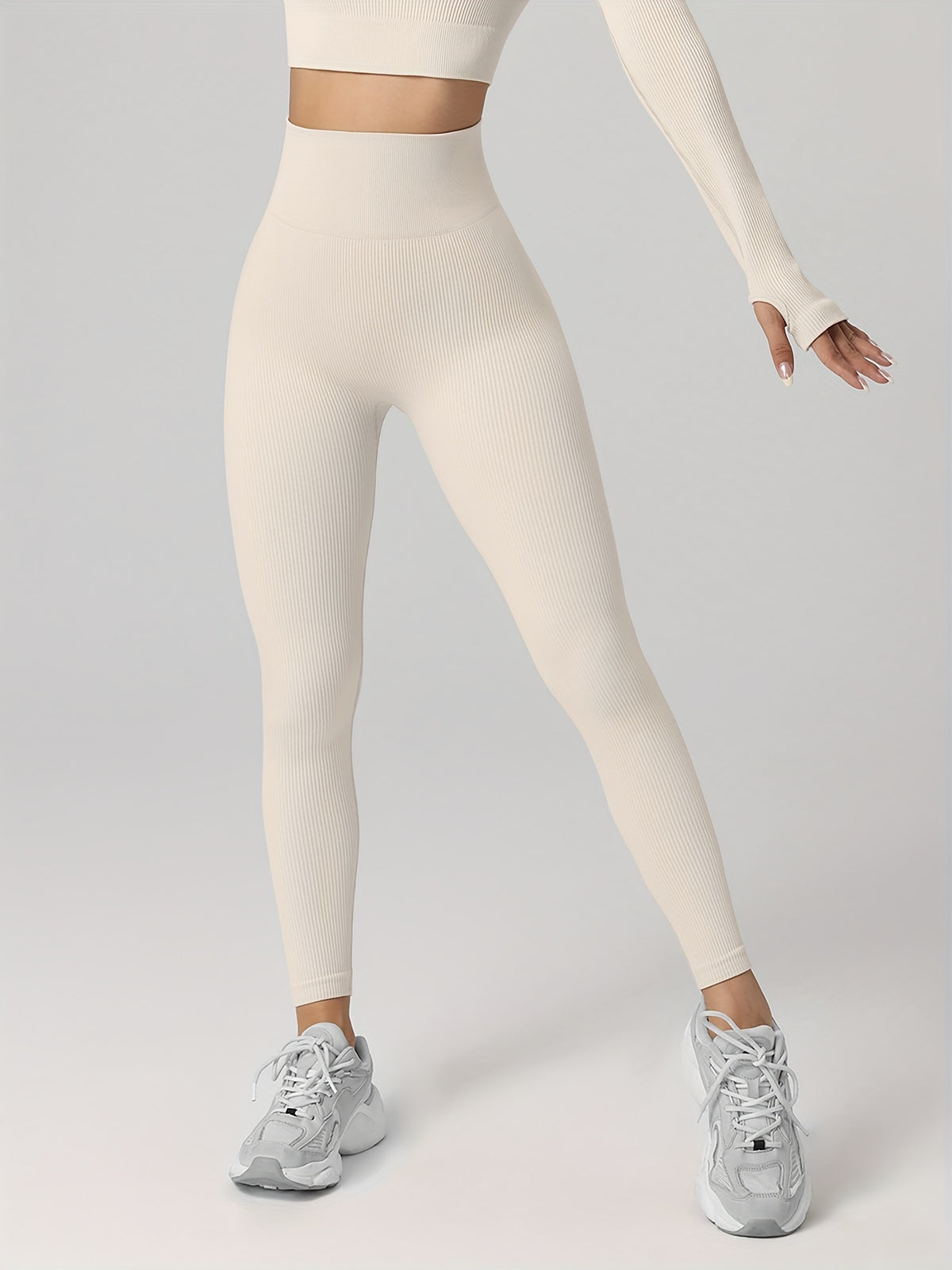 3 Pack Ribbed Seamless Butt Lift Leggings - Black, Coffee & Beige