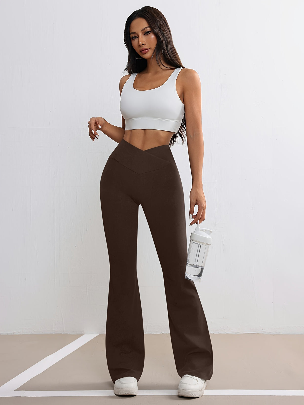Solid Flare Workout Pants - Dark Brown