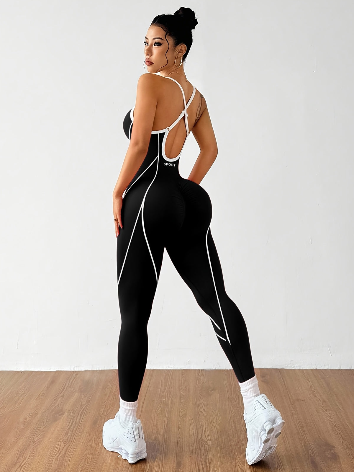 Criss Cross Back Contour Jumpsuit - Black