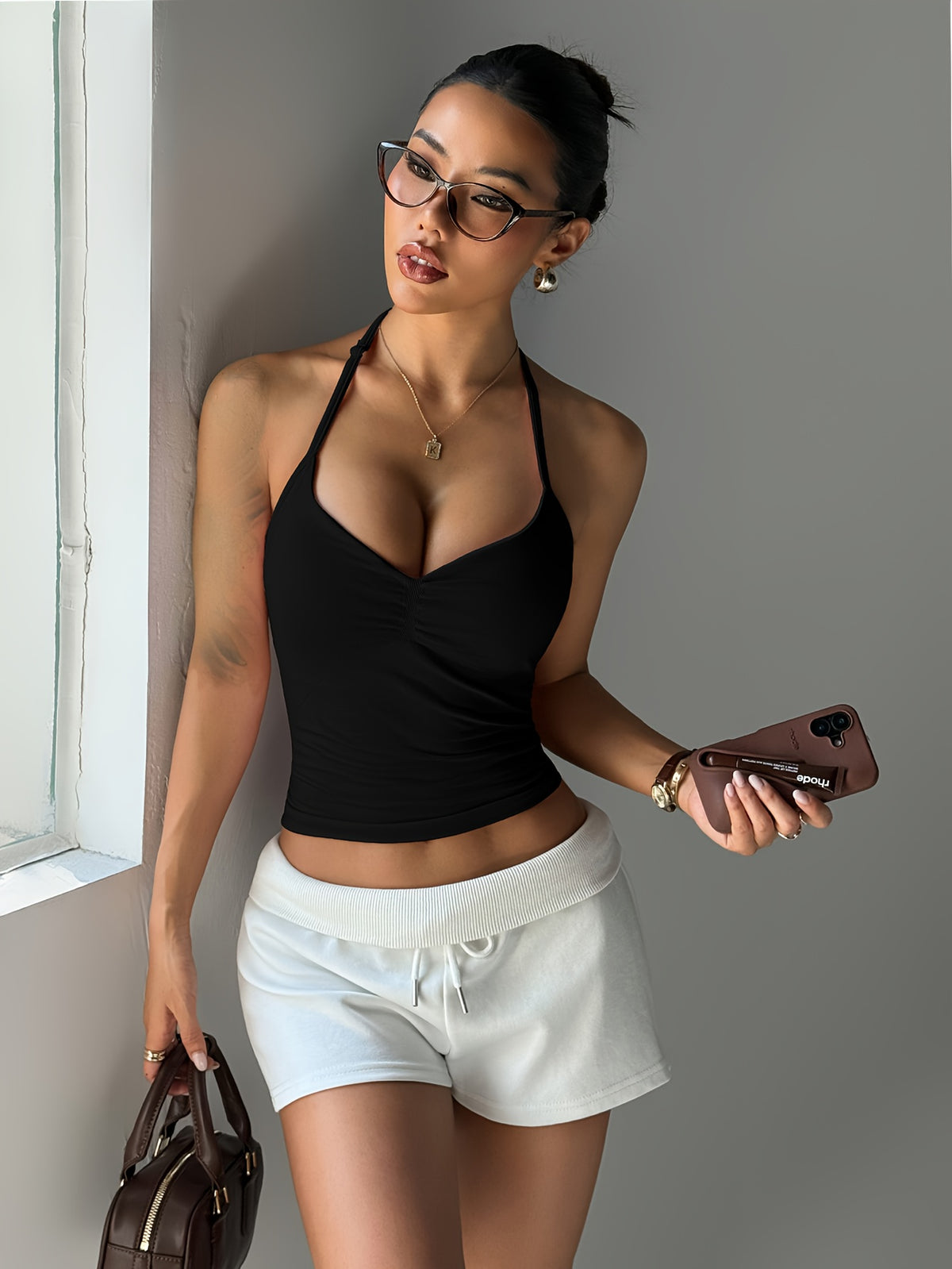 Halter Twist Crop Top - Black