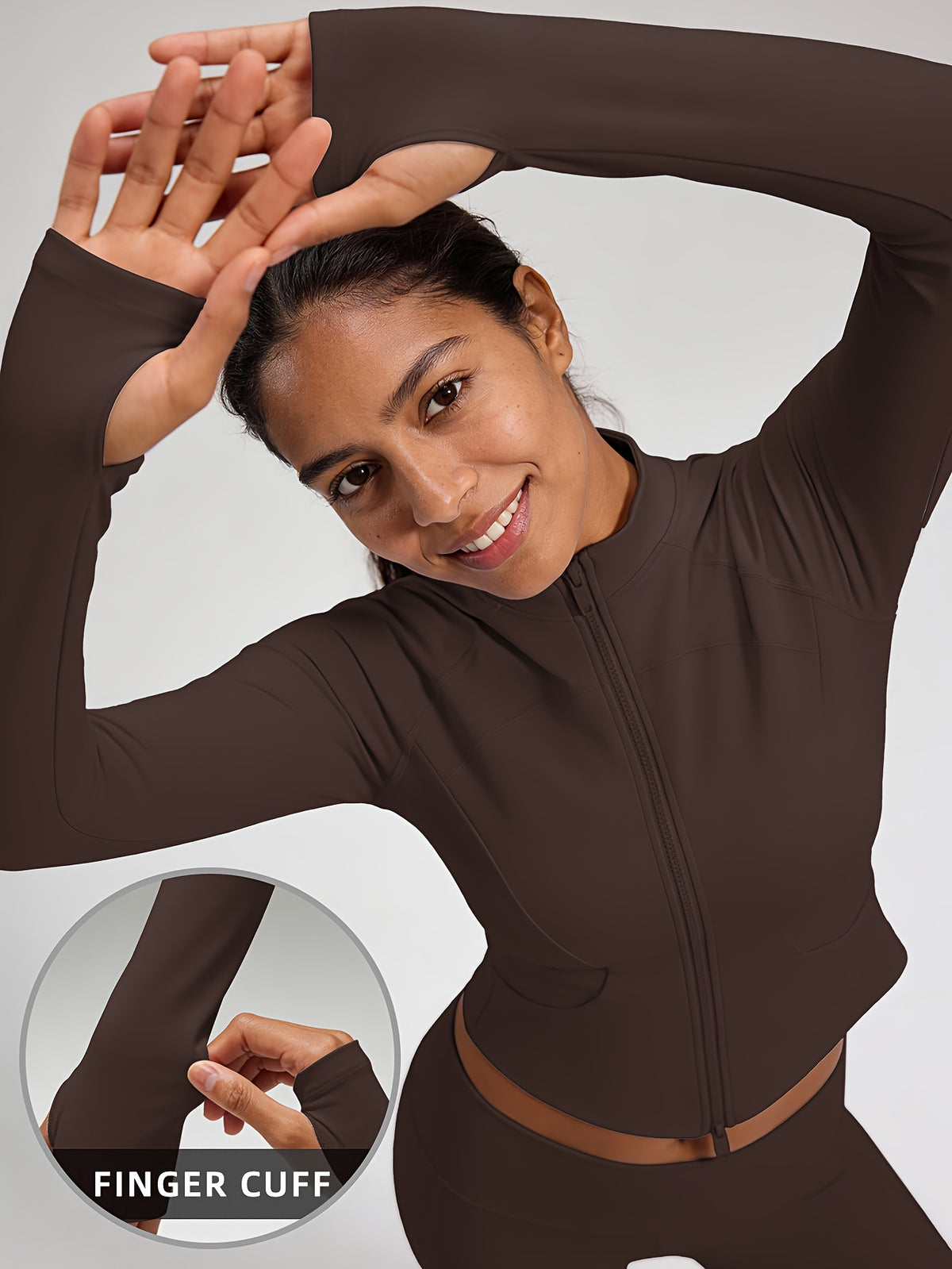 Pocket Solid Running Sports Jacket - Coffee