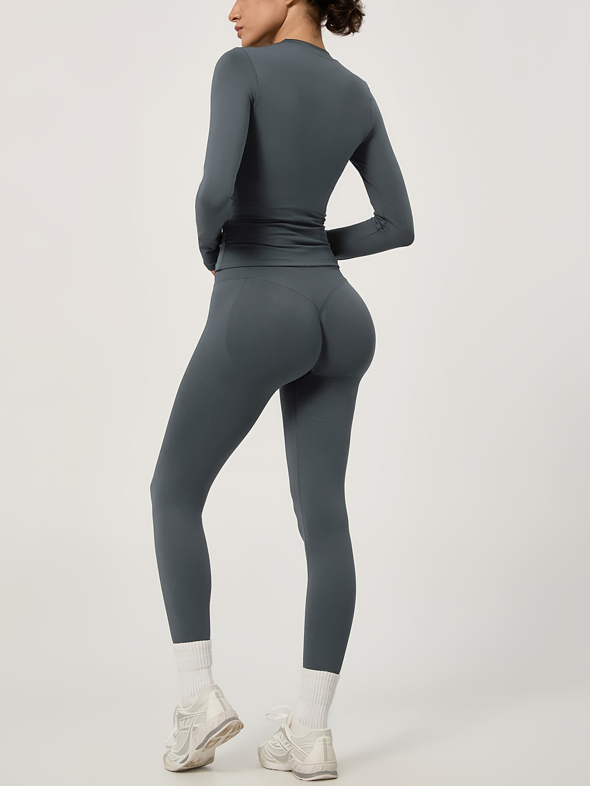 Long Sleeve Top & Seamless Leggings Set - Dark Grey