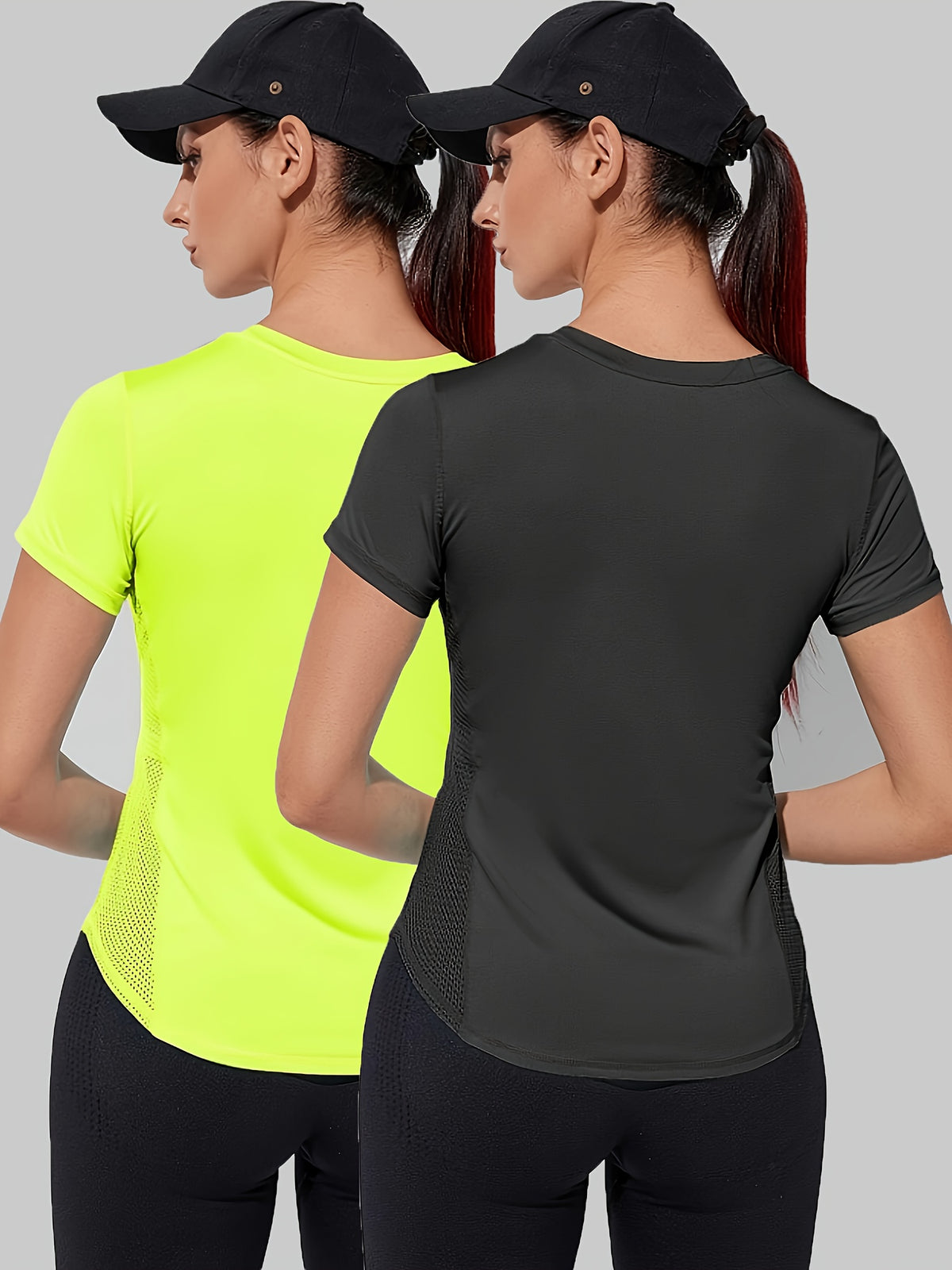2 Pack Mesh Panel Sports Tees - Black & Green