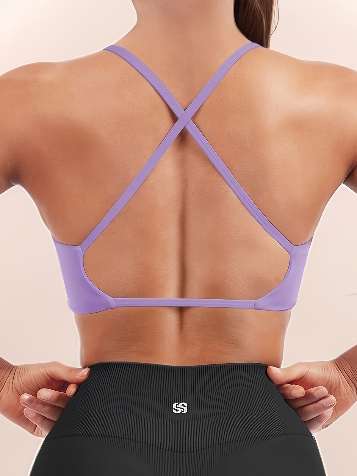 V-Neck Cross Strap Basic Sports Bra - Pale Pink