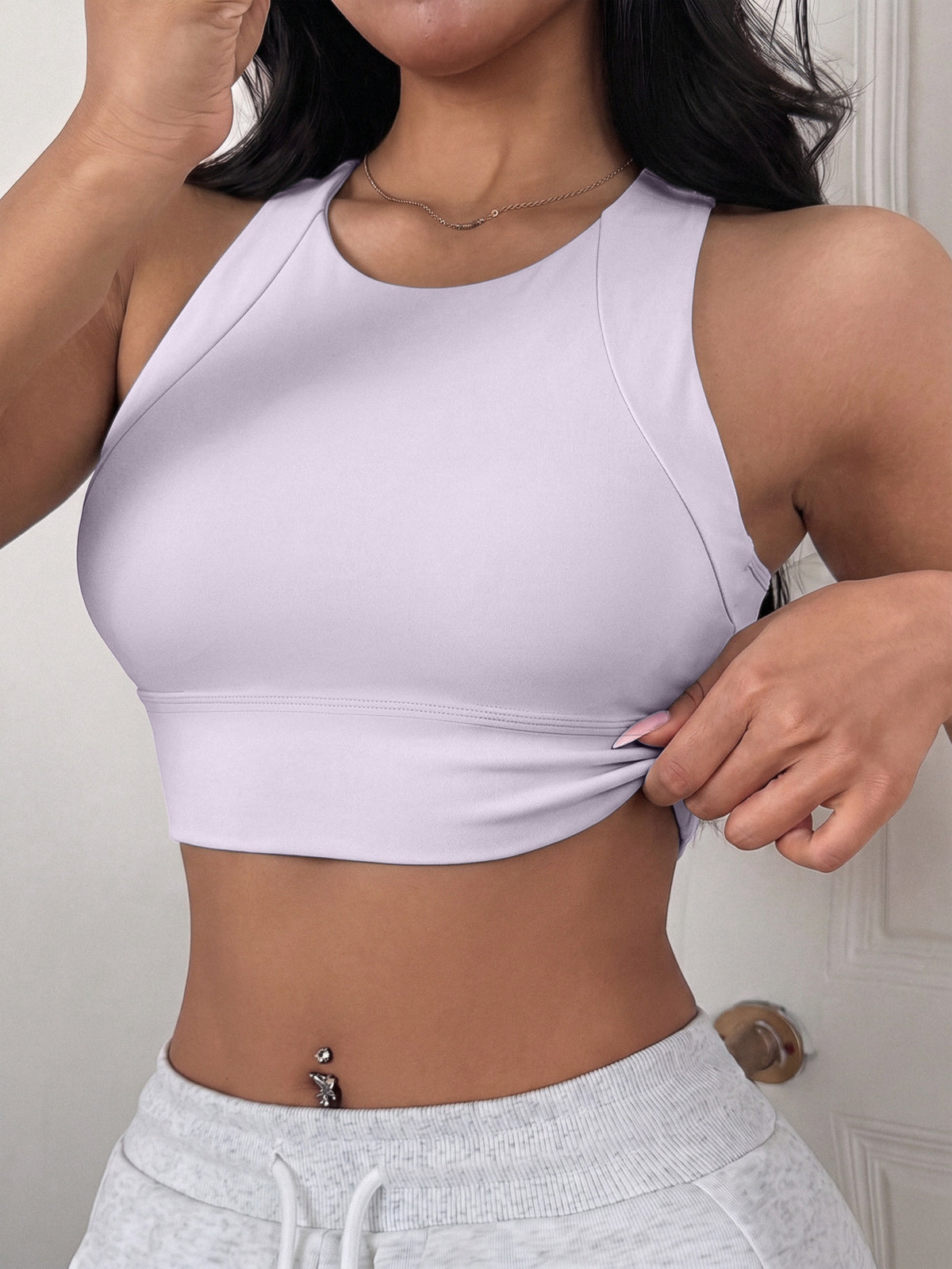 High Neck Crossback Sports Bra - Light Purple