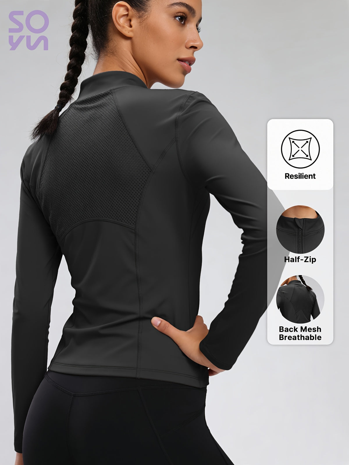 2 Pack Half Zip Mesh Back Tops - Black