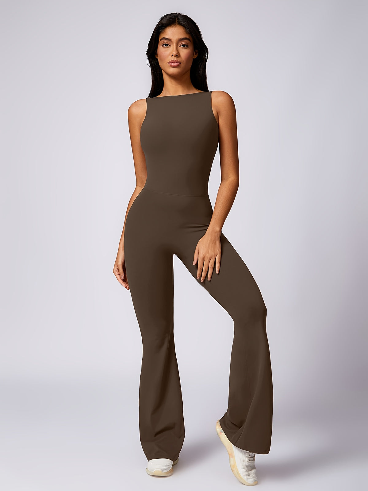 Sleeveless Yoga Bodysuit - Coffee