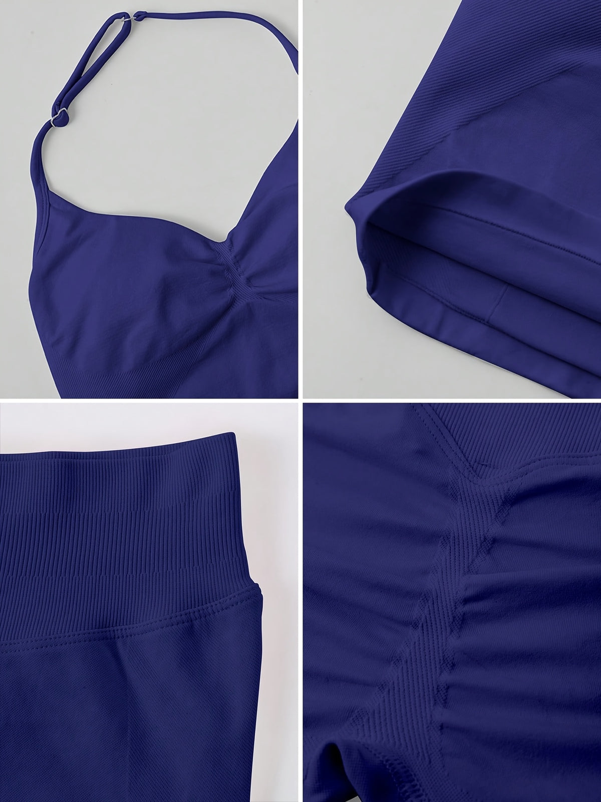 V Neck Halter Top & Shorts Set - Navy