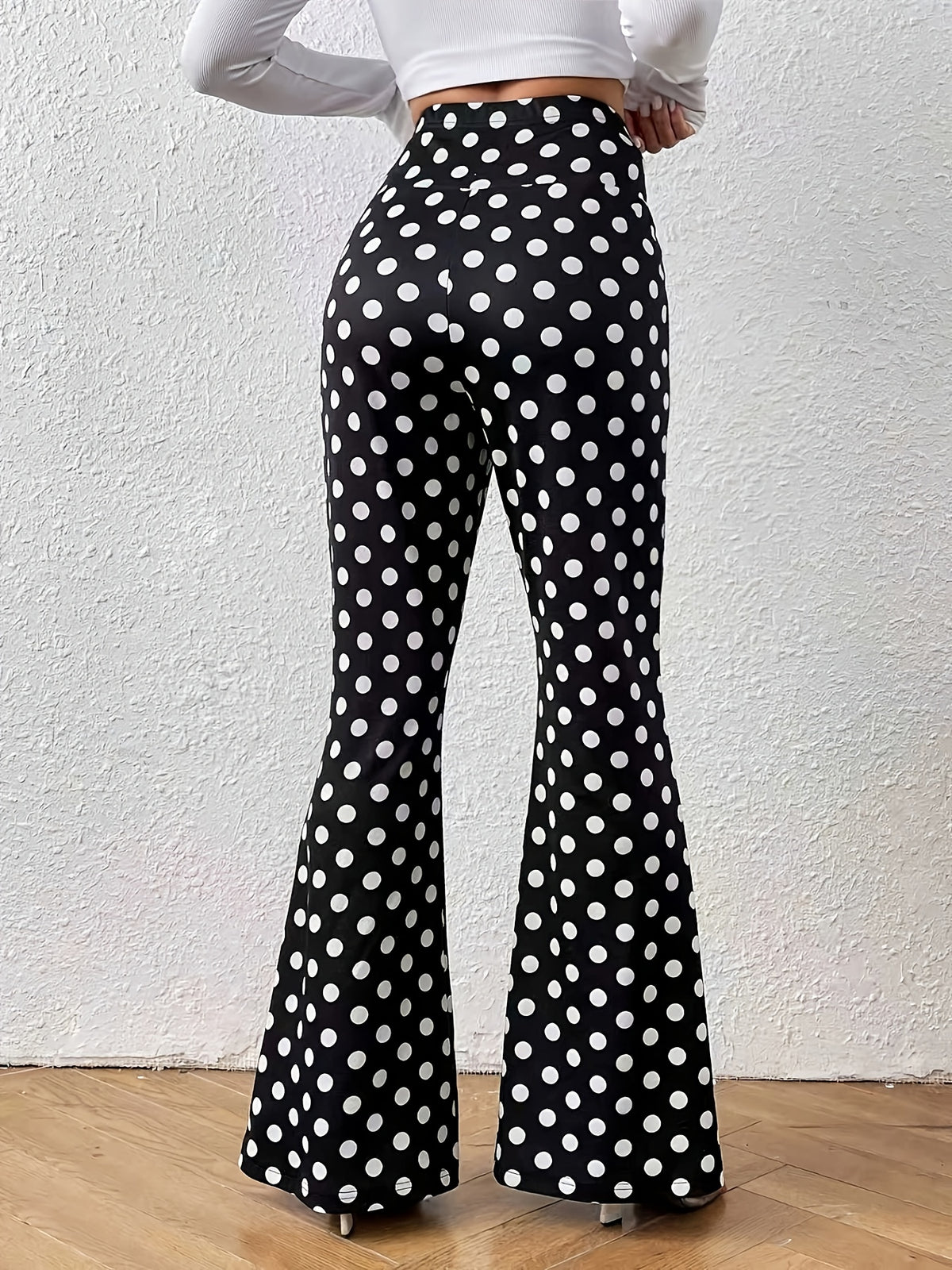 Polka Dot V Waist Flare Leggings - Black