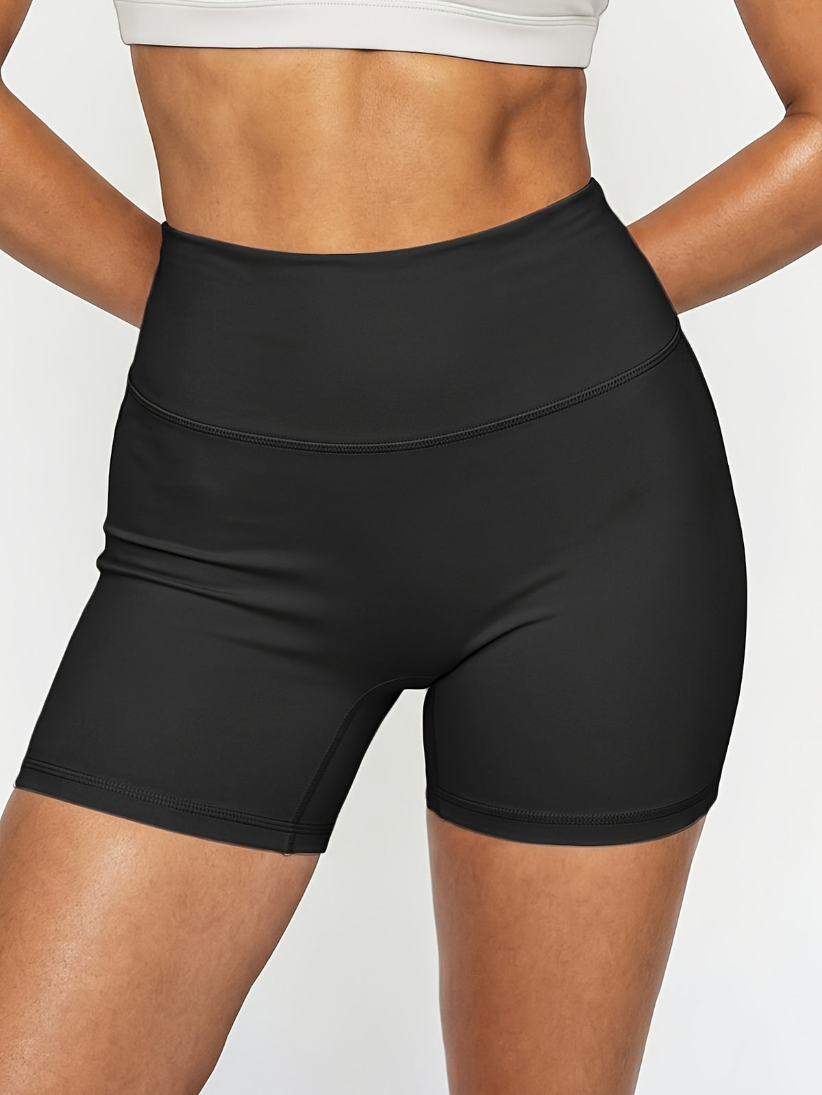 Back Pocket High Waist Biker Shorts - Black