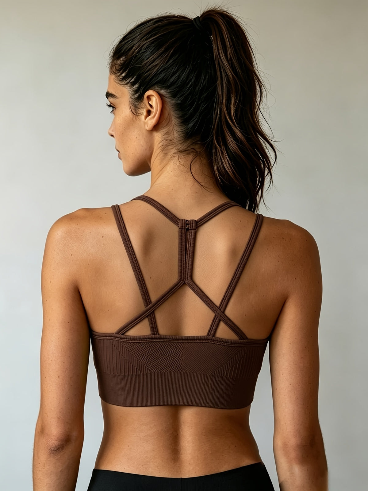 Ribbed Seamless Yoga Sports Bra - Coffee