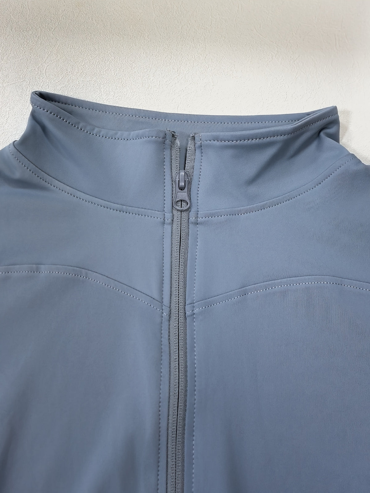 Stand Collar Thumbhole Zip Top - Sea Blue
