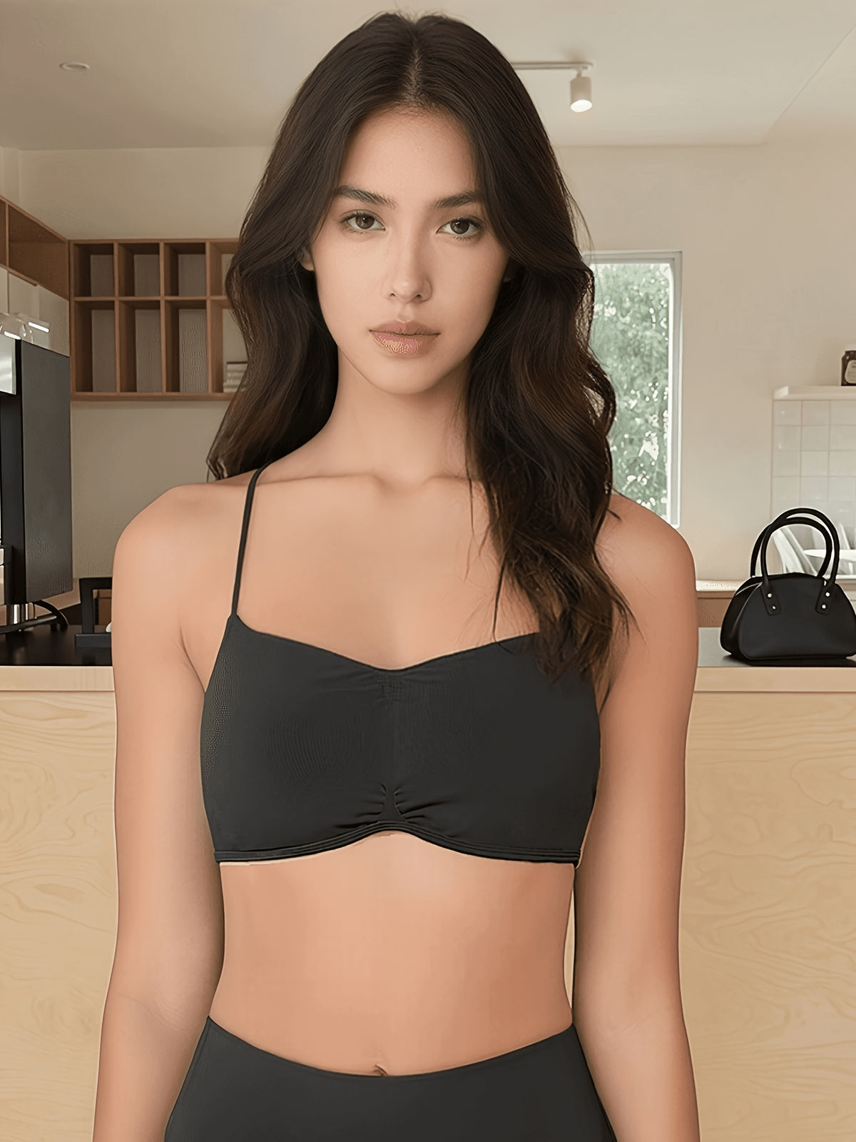 Criss-Cross Back Strap Sports Bra - Black