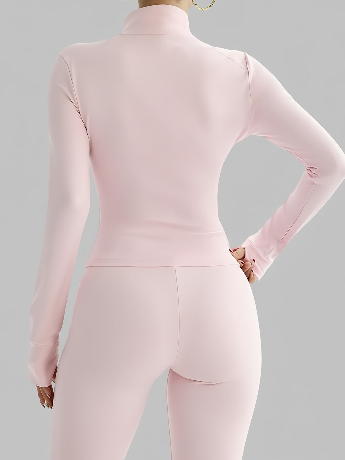 Contrast Trim Zip Up Fitted Jacket - Pink