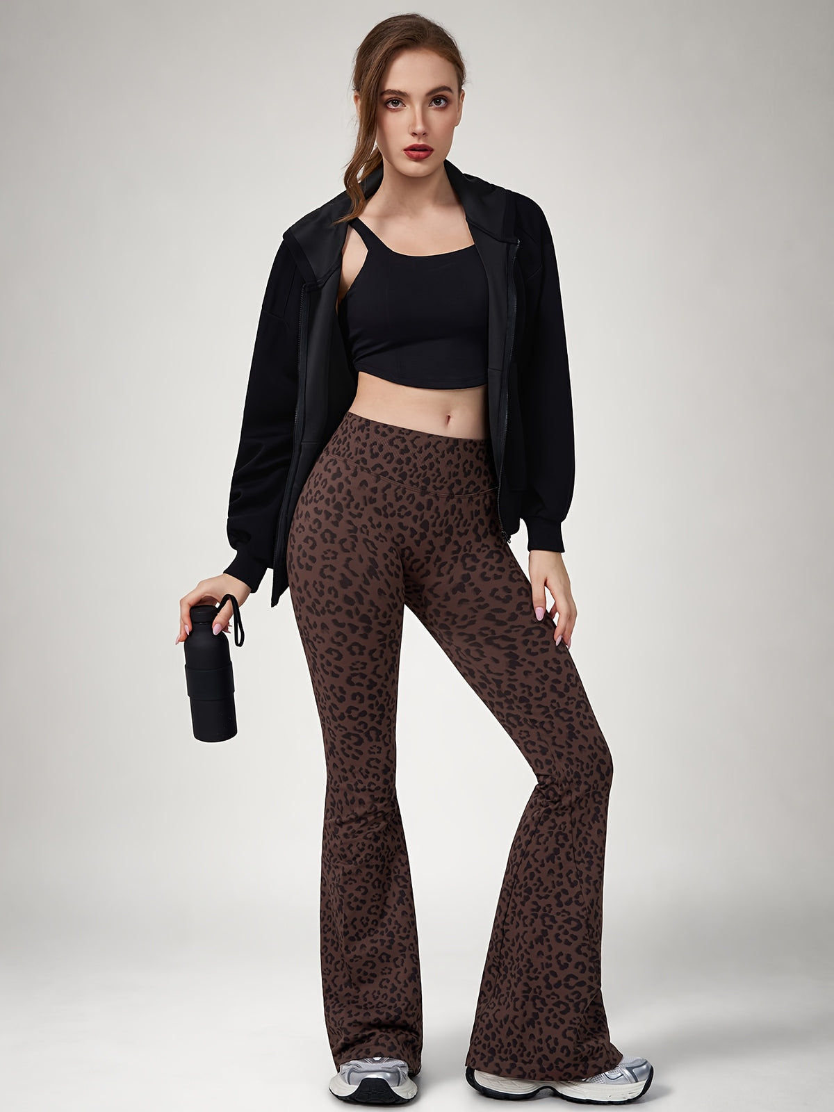 Leopard Print Flare Leggings - Brown