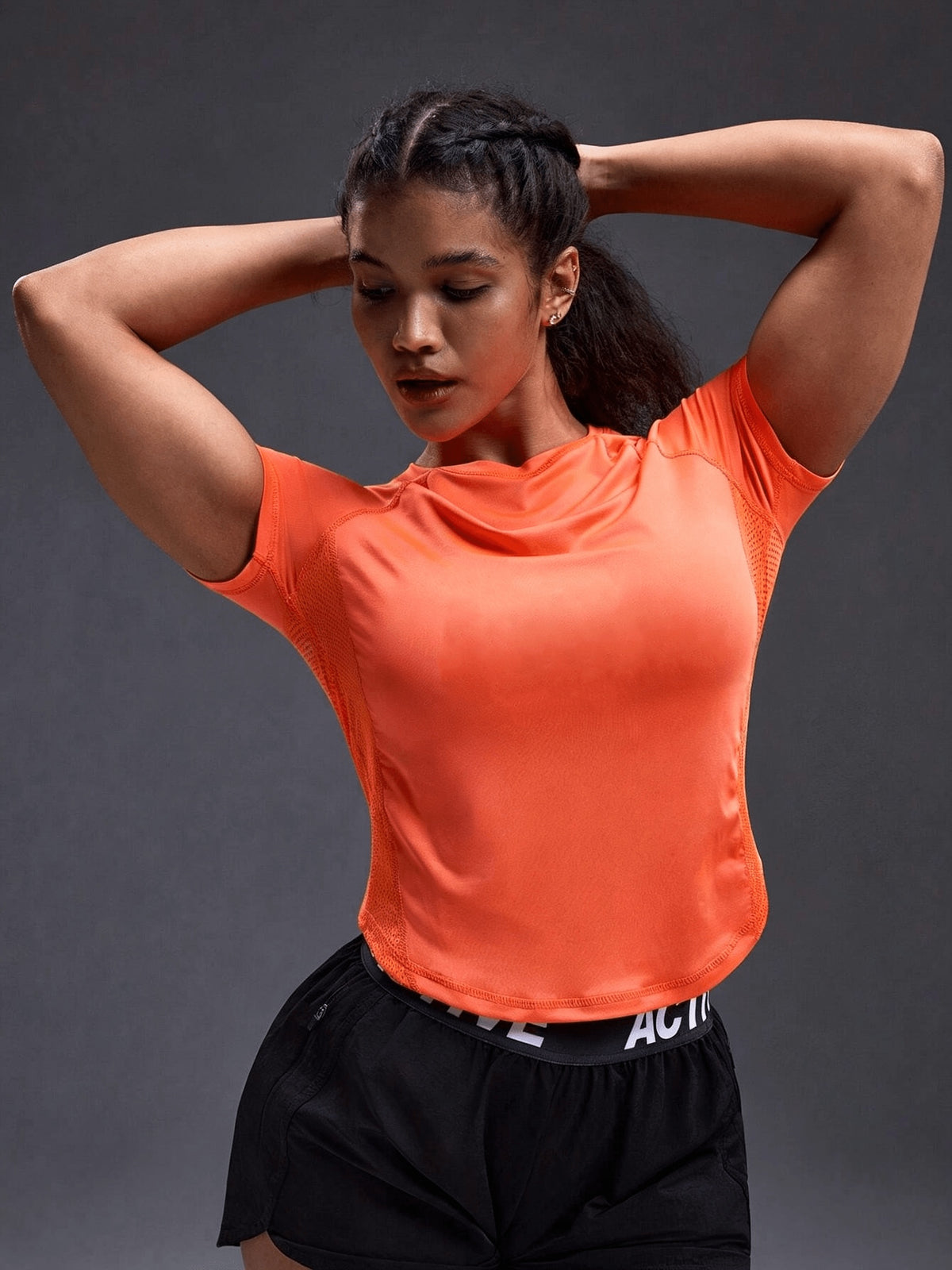 Underarm Mesh Panel Breathable Tee - Orange