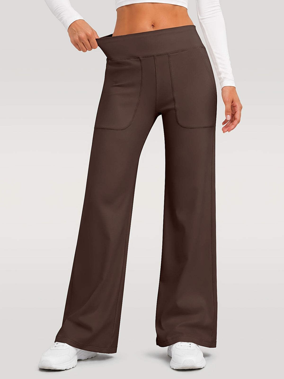 Draped Wide Leg Pocket Pants - Brown
