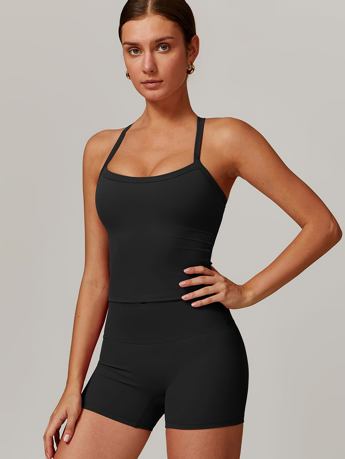Cross Back Tank & Shorts Set - Black