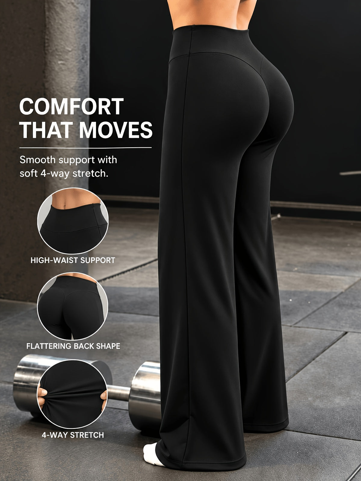 High Stretch Wide Leg Tummy Pants - Black