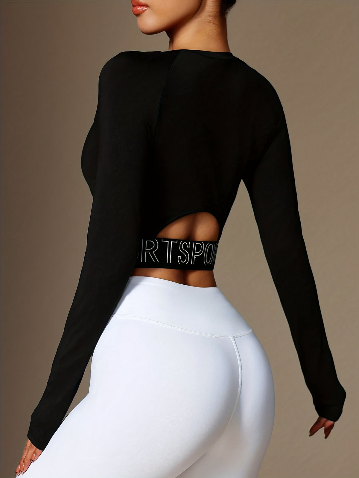 Criss-Cross Letter Strap Long Sleeve Top - Black