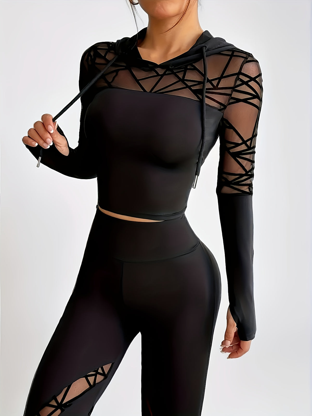 Cropped Thumbhole Lightweight Hoodie - Black