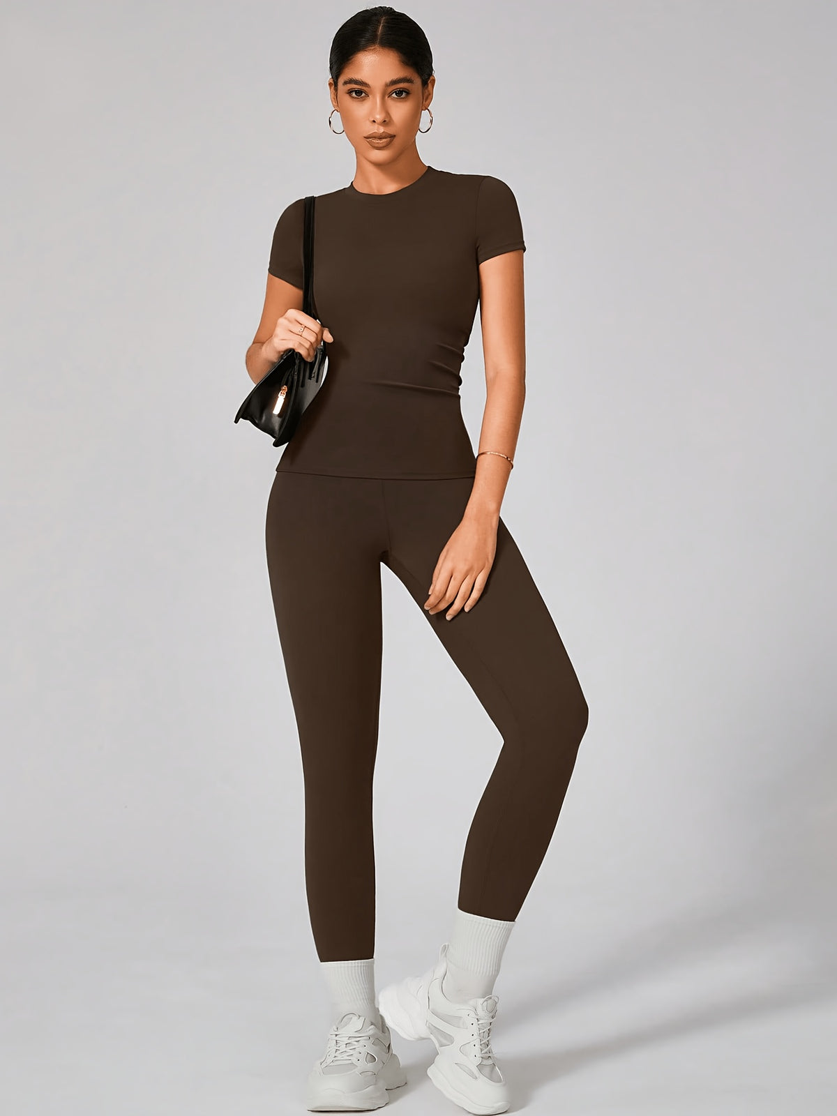 Y Seam Tee & Leggings Set - Coffee