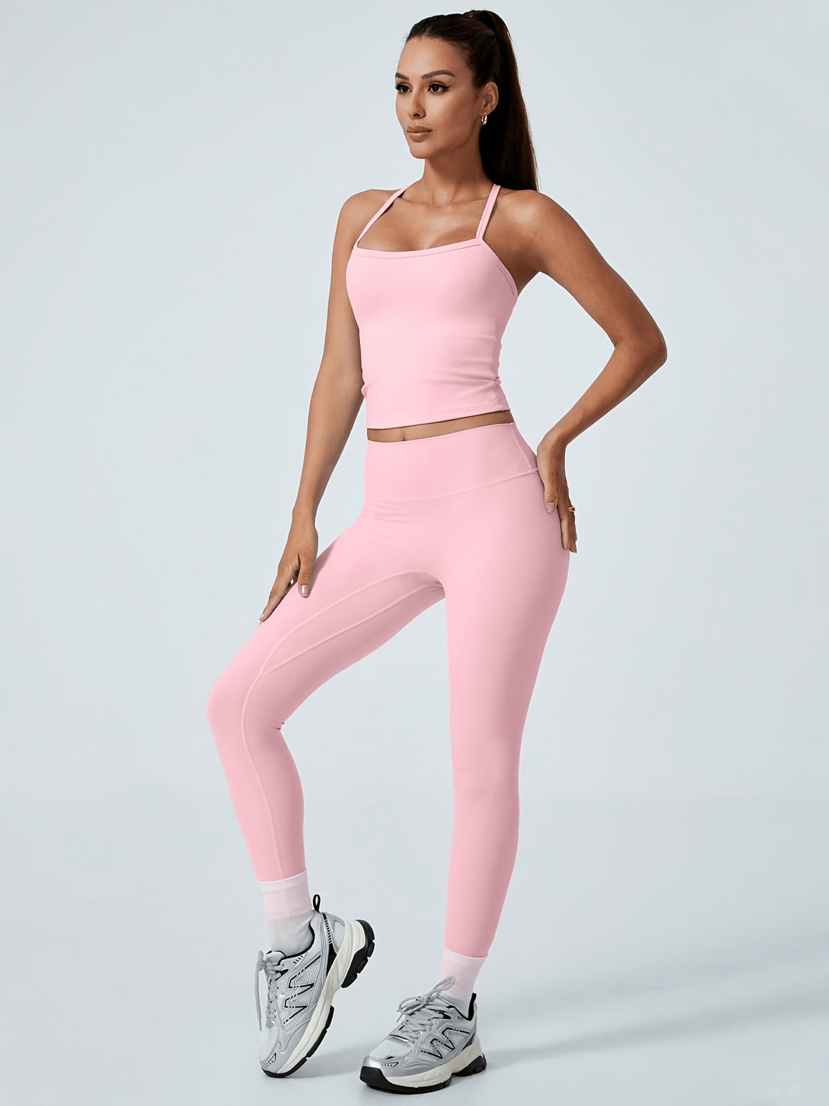 Backless Bra & Leggings Set - Pink