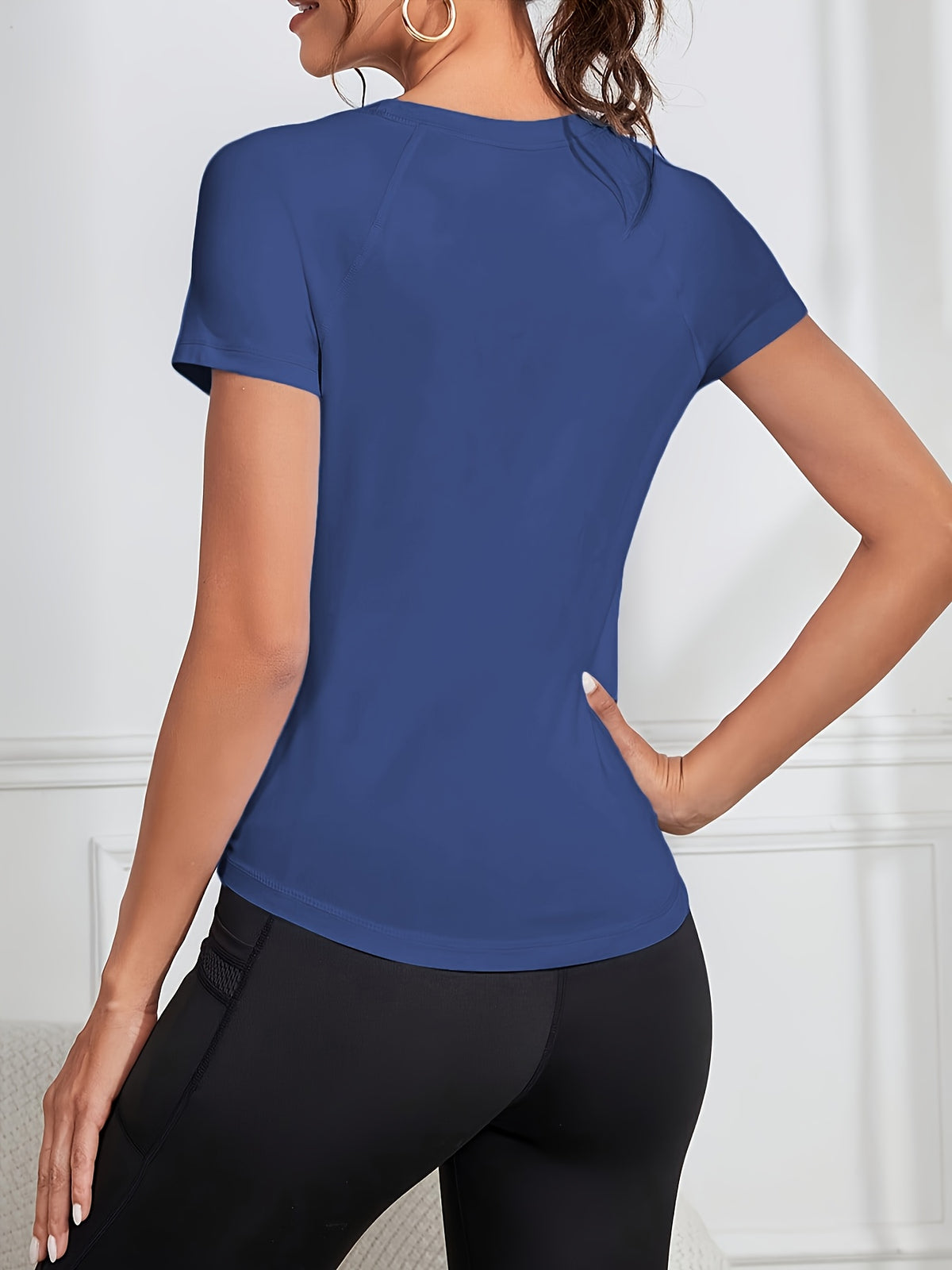 Raglan Curved Hem Sports Tee - Blue
