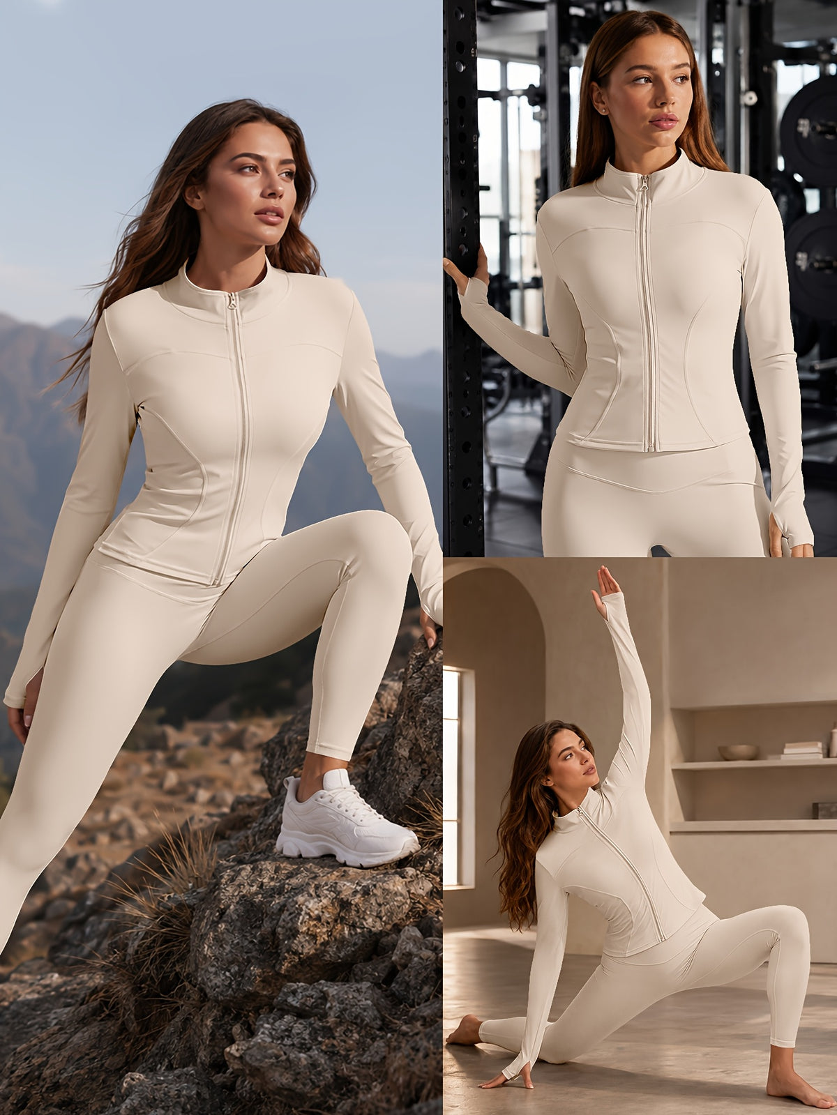 Quick Dry Long Sleeve Sports Jacket - Beige