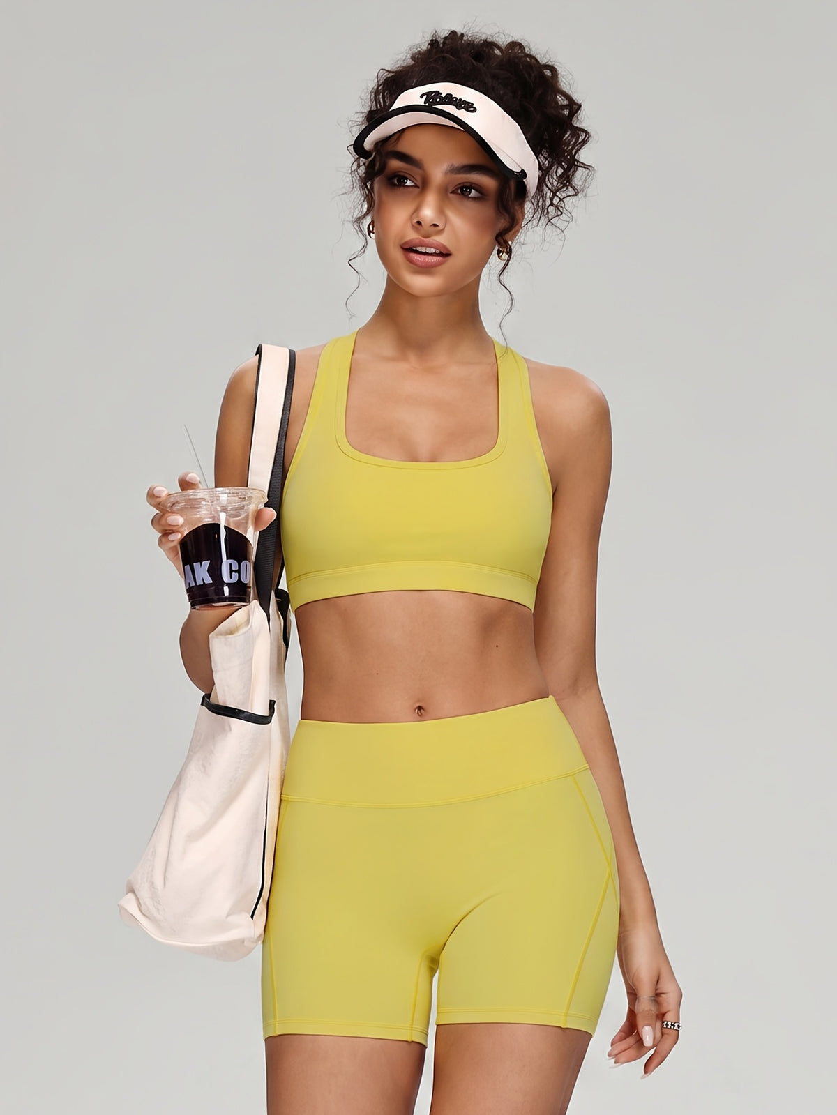 Halter Sports Bra & Shorts Set - Bright Yellow