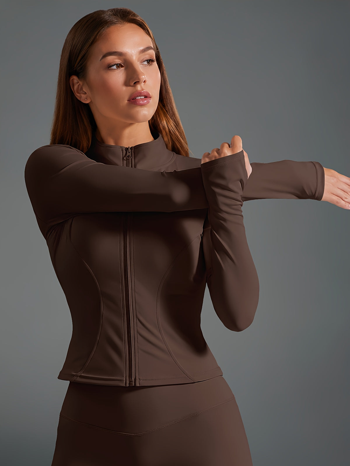 Quick Dry Long Sleeve Sports Jacket - Brown