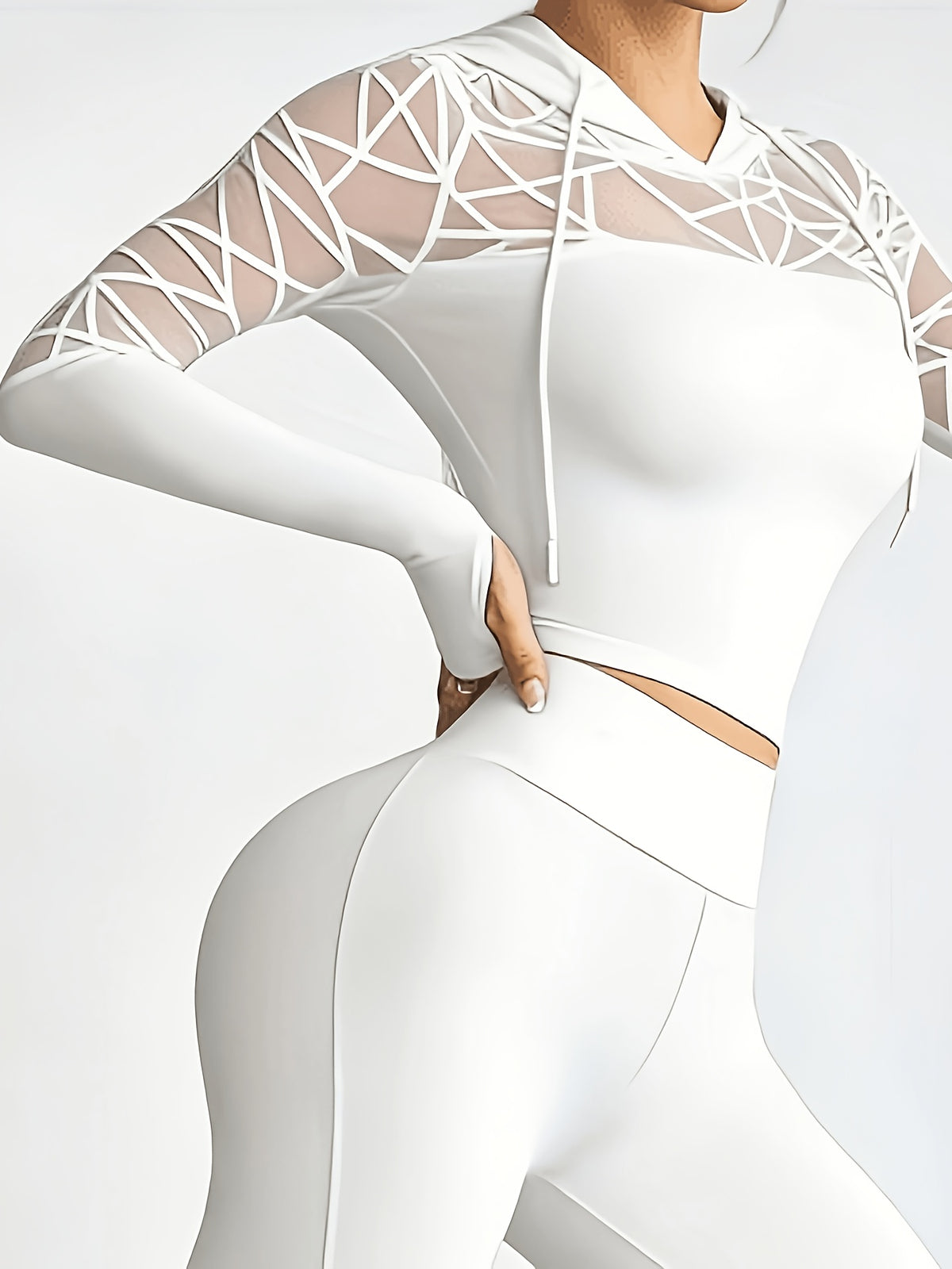 Mesh Panel Cropped Hoodie - White