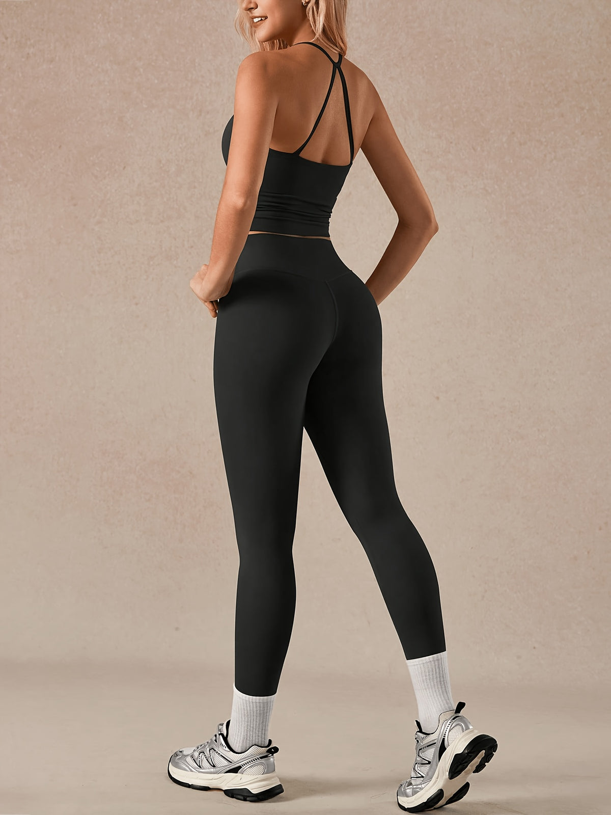 Backless Bra & Leggings Set - Black