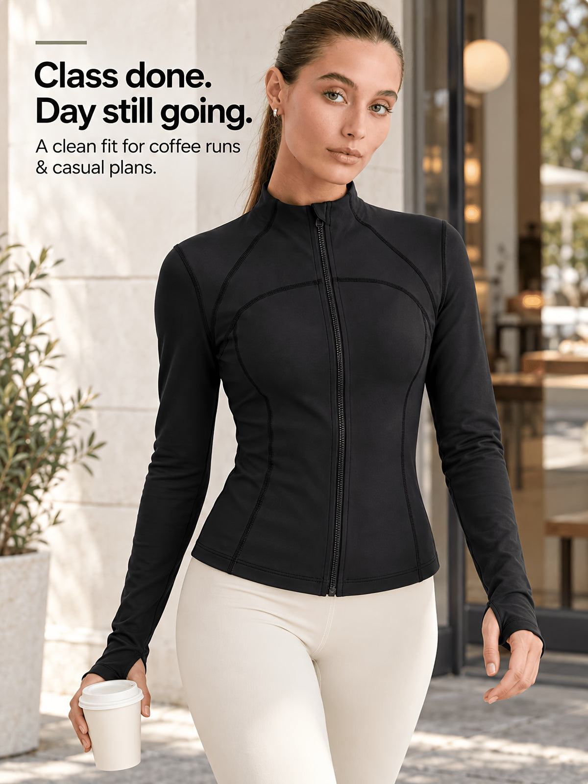 Waist Cinching Cropped Thumbhole Jacket - Black