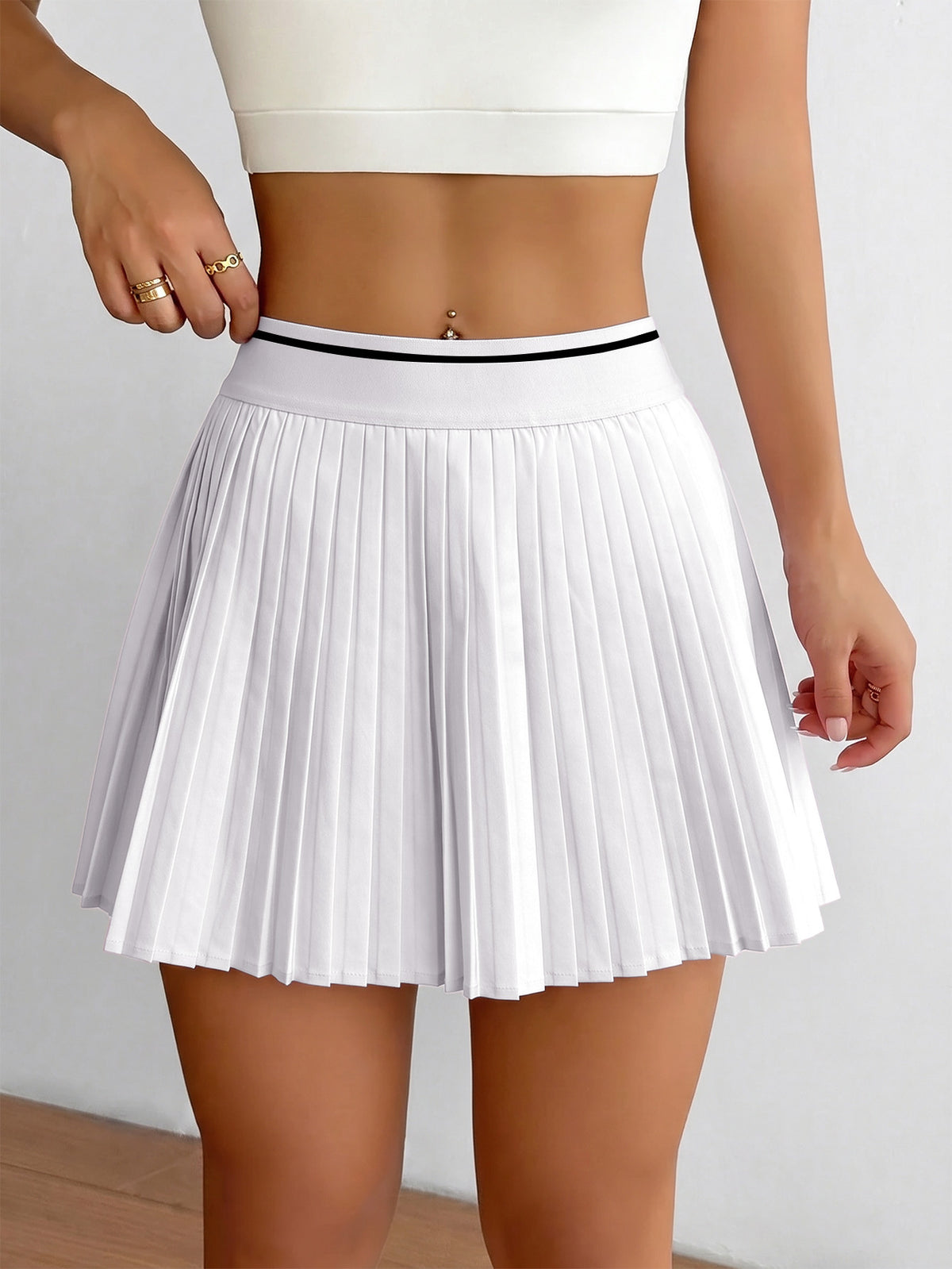 3 Pack Pleated Contrast Waist Tennis Skorts - White