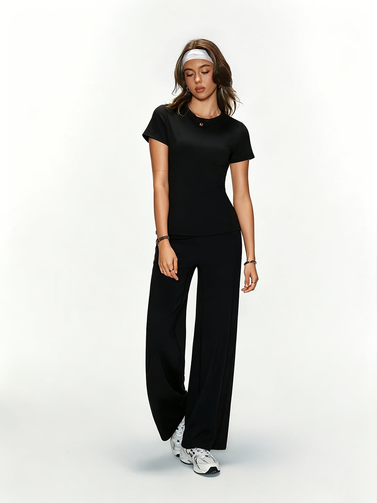 Tee & Wide Leg Pants Set - Black