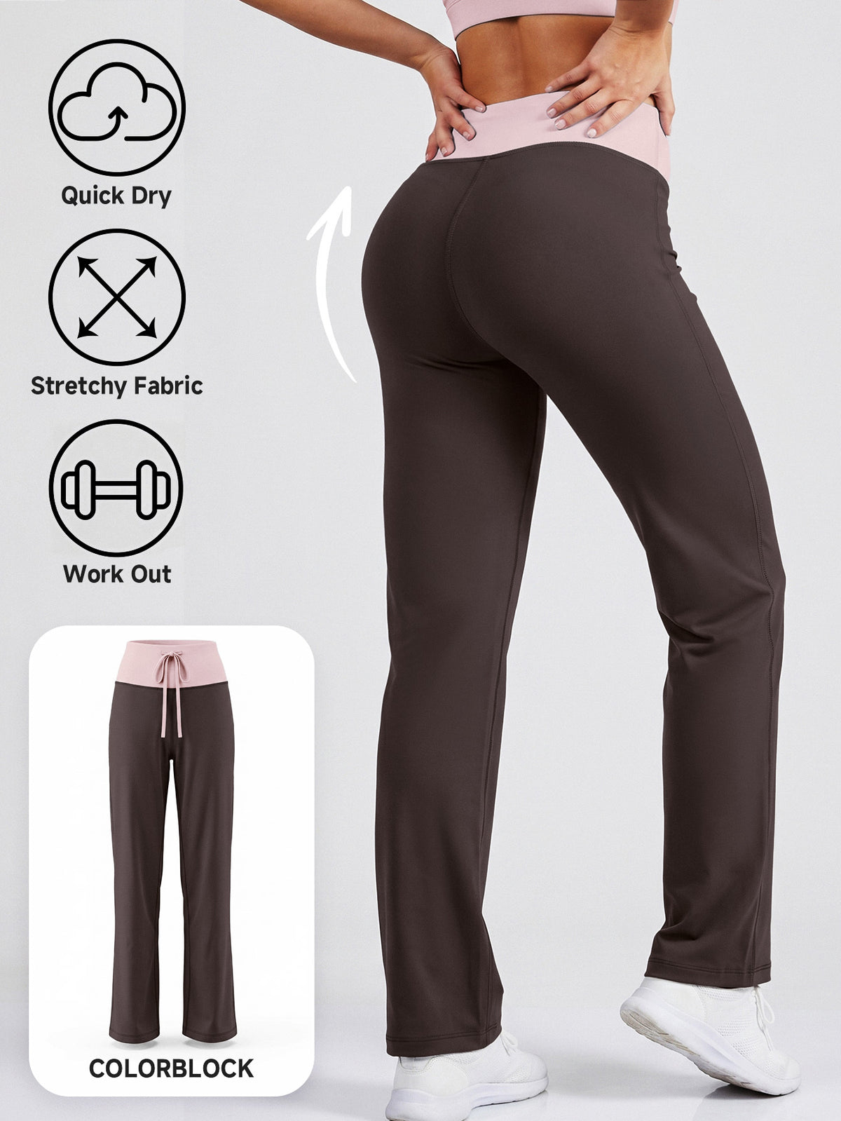 Colour Block Wide Leg Pants - Coffee