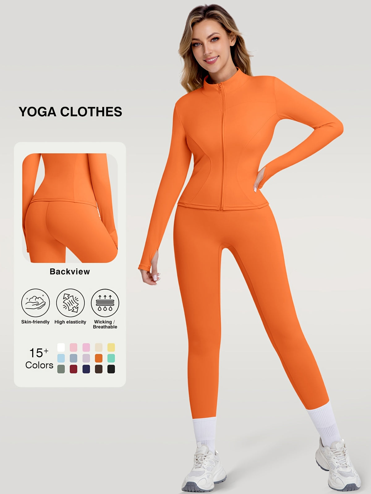 Figure Hugging Jacket & Pants Set - Orange
