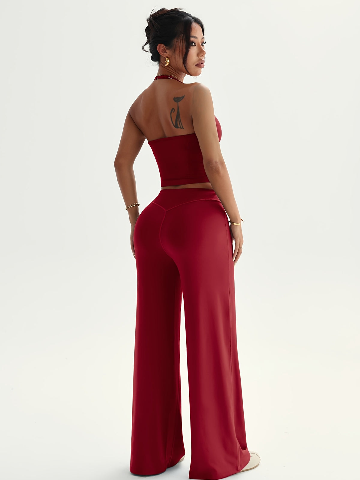 Shaper Top & Straight Leg Pants Set - Burgundy