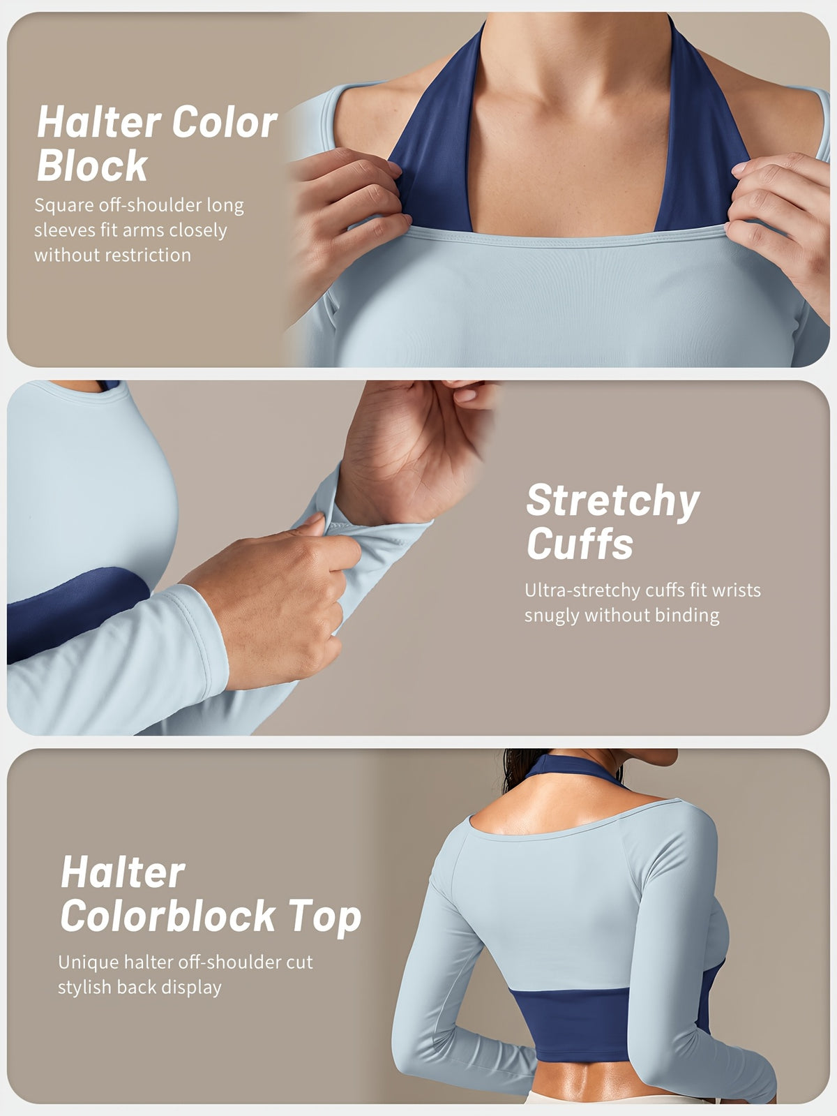 Faux Two-Piece Halter Color Block Top - Blue